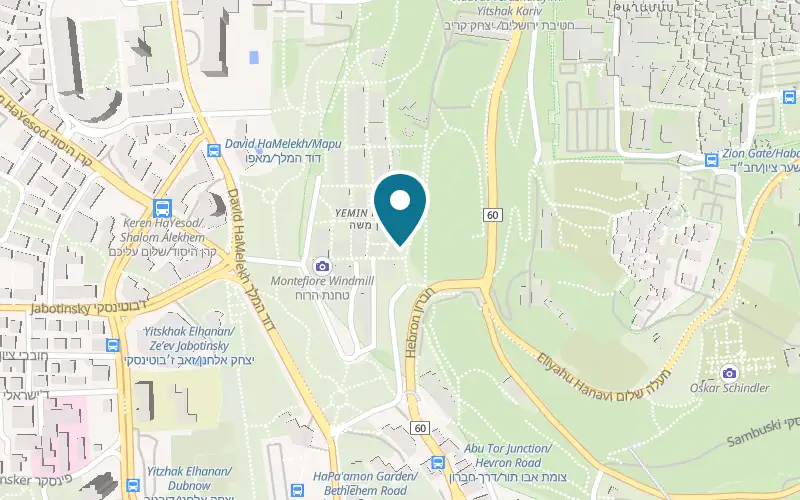 Map showing Touro at 2 S.A. Nakhon Street, Mishkenot Sha'ananim, below the Montefiore windmill, Jerusalem