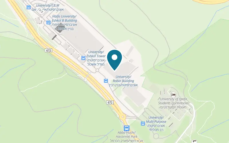 Map showing University of Haifa Sports Center at Madrega Building, ground floor, University of Haifa, 199 Abba Hushi Avenue, Mount Carmel, Haifa