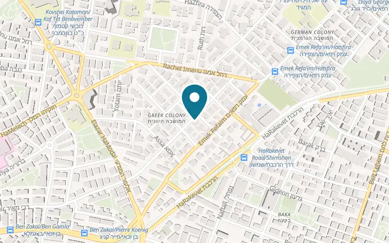 Map showing Villa Brown Moshava at 13 Yehoshua Bin Nun Street, the German Colony, Jerusalem