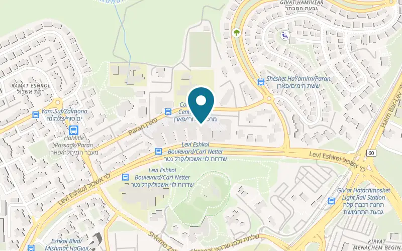Map showing Waffle Bar Ramat Eshkol at 7 Paran Street, Ramat Eshkol, Jerusalem