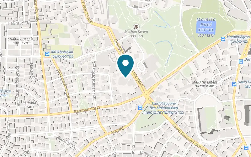 Map showing Wolfson Museum of Jewish Art, Hechal Shlomo at 58 King George Street, Jerusalem
