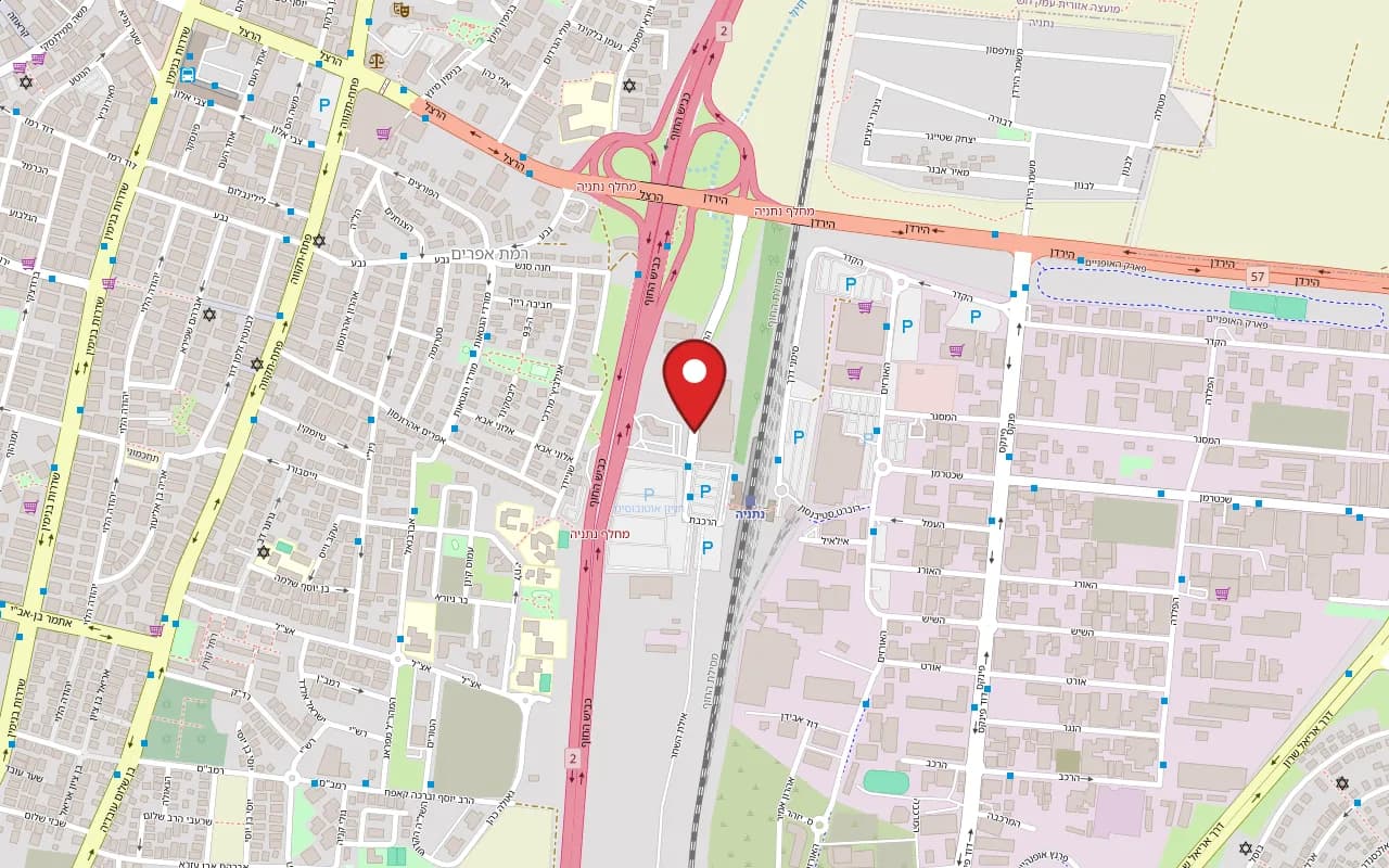 Map showing Yosi Chvita at 6 Derech HaRakevet, by Netanya railway station, Netanya