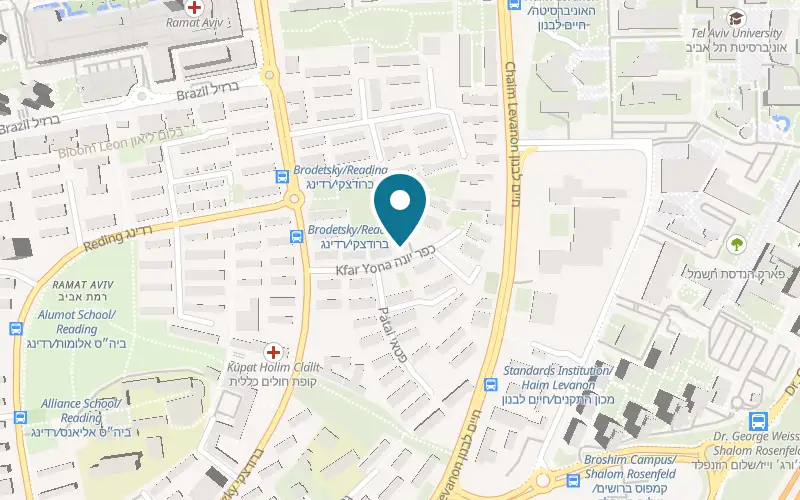 Map showing Yulia Galimidi at 13/5 Kfar Yona Street, Ramat Aviv, Tel Aviv-Yafo