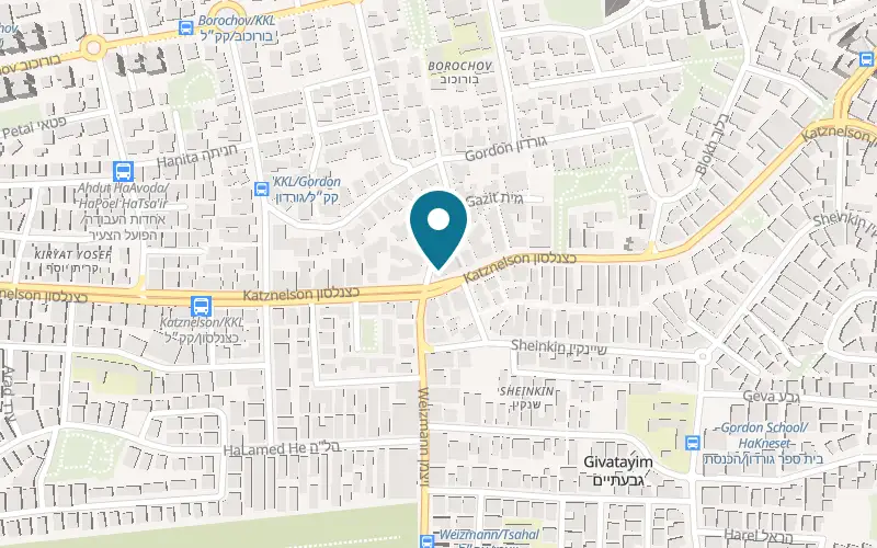 Map showing Zoot Allures at 67 Katzenelson Street, at the corner of Weizmann Street, Givatayim