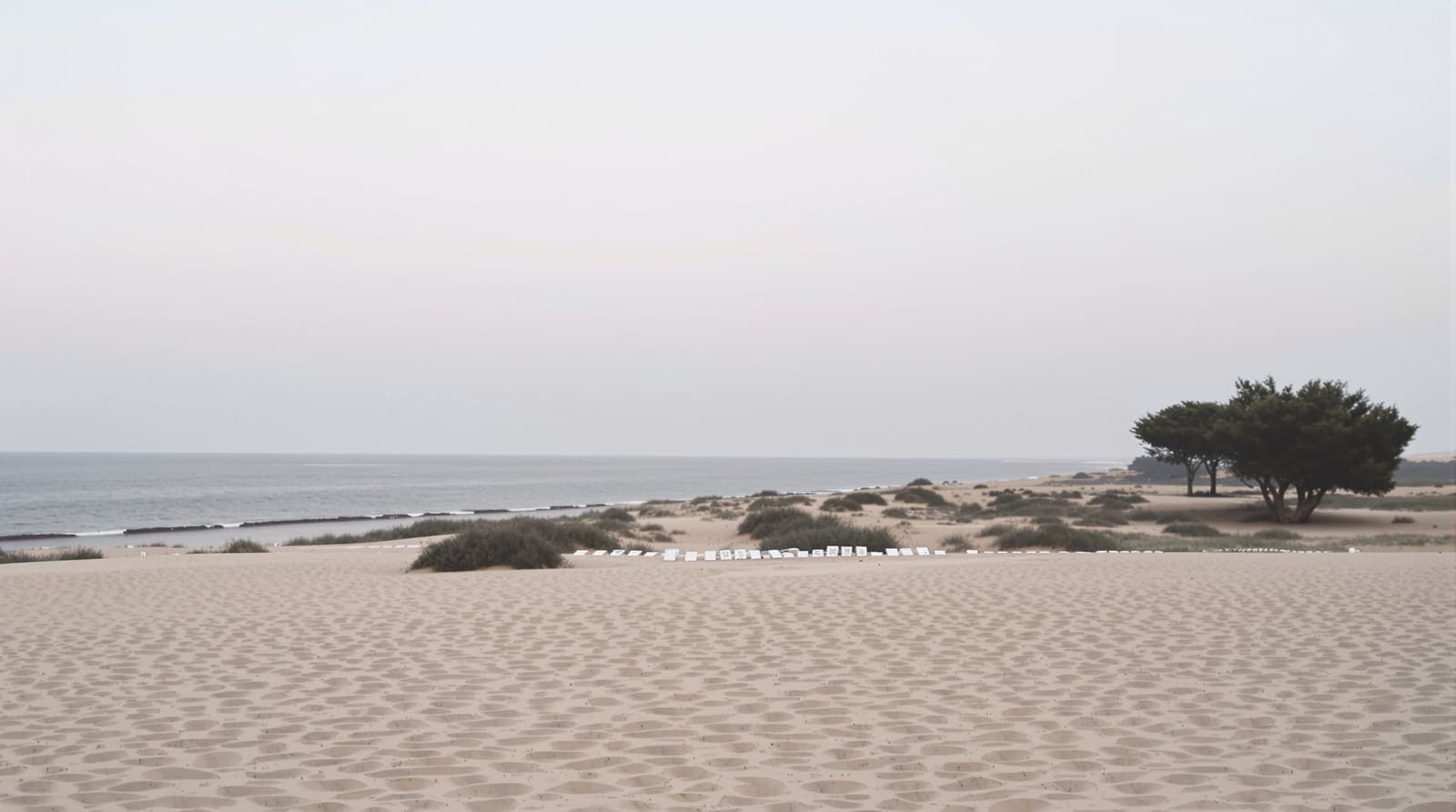 Illustration of quiet coastal dunes near Zikim at dawn, with a row of white memorial stones in the sand beside the Mediterranean.