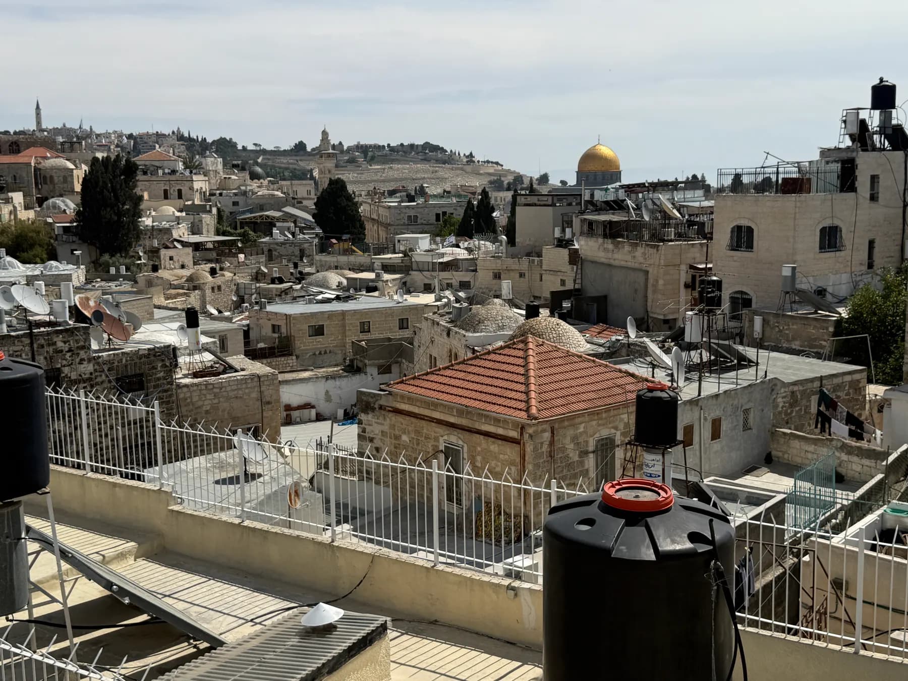 The rooftops of Jerusalem's Old City and the Dome of the Rock, seen from the northern wall