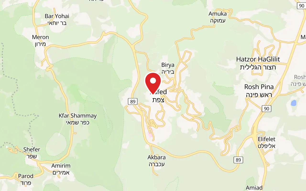 Map showing where Safed Old City and Artists' Quarter is