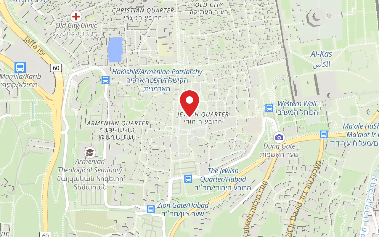 Map showing where Hurva Synagogue is