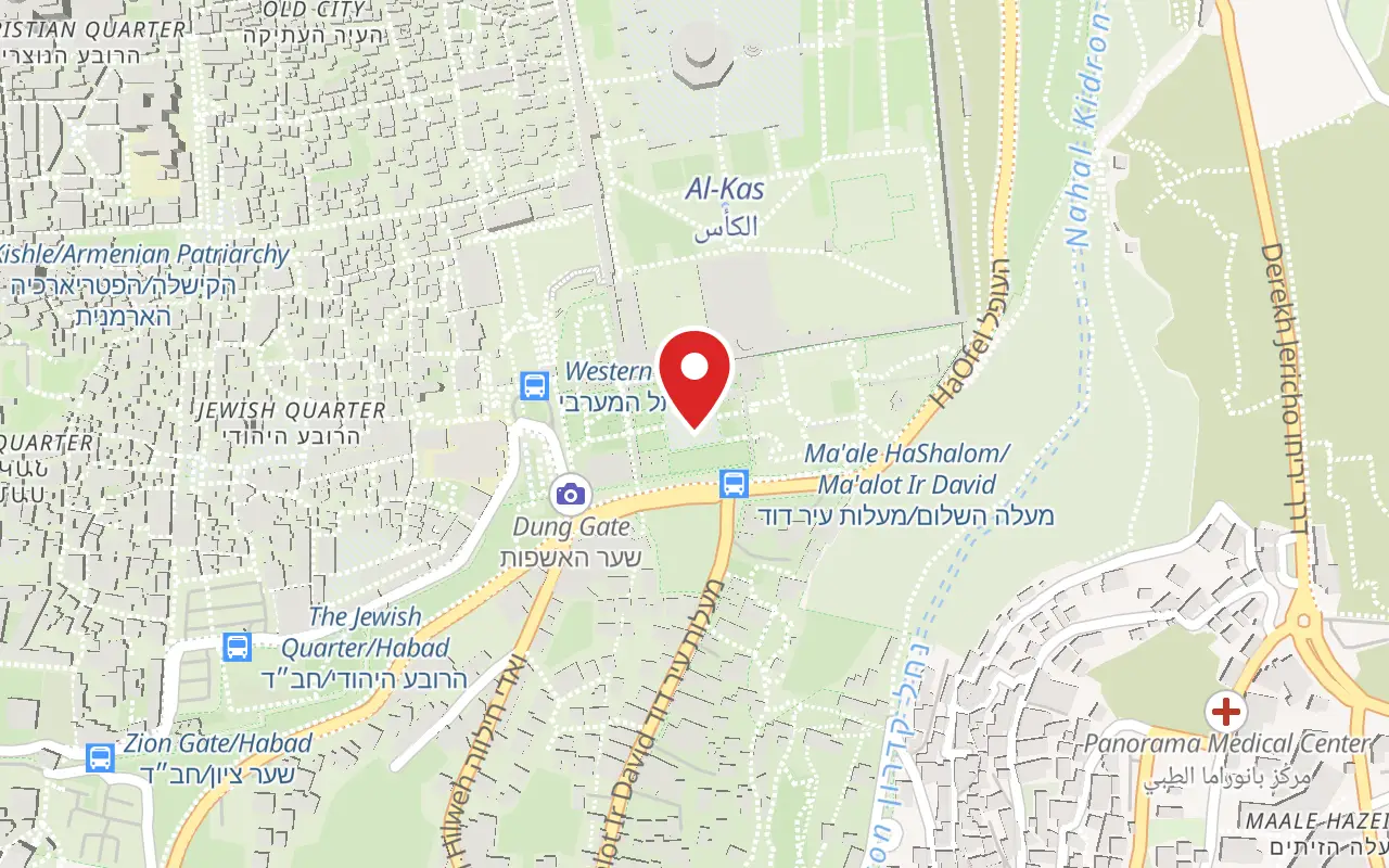 Map showing where Jerusalem Archaeological Park, Davidson Center is