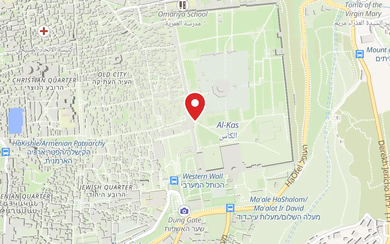 Map showing where Western Wall Tunnels is