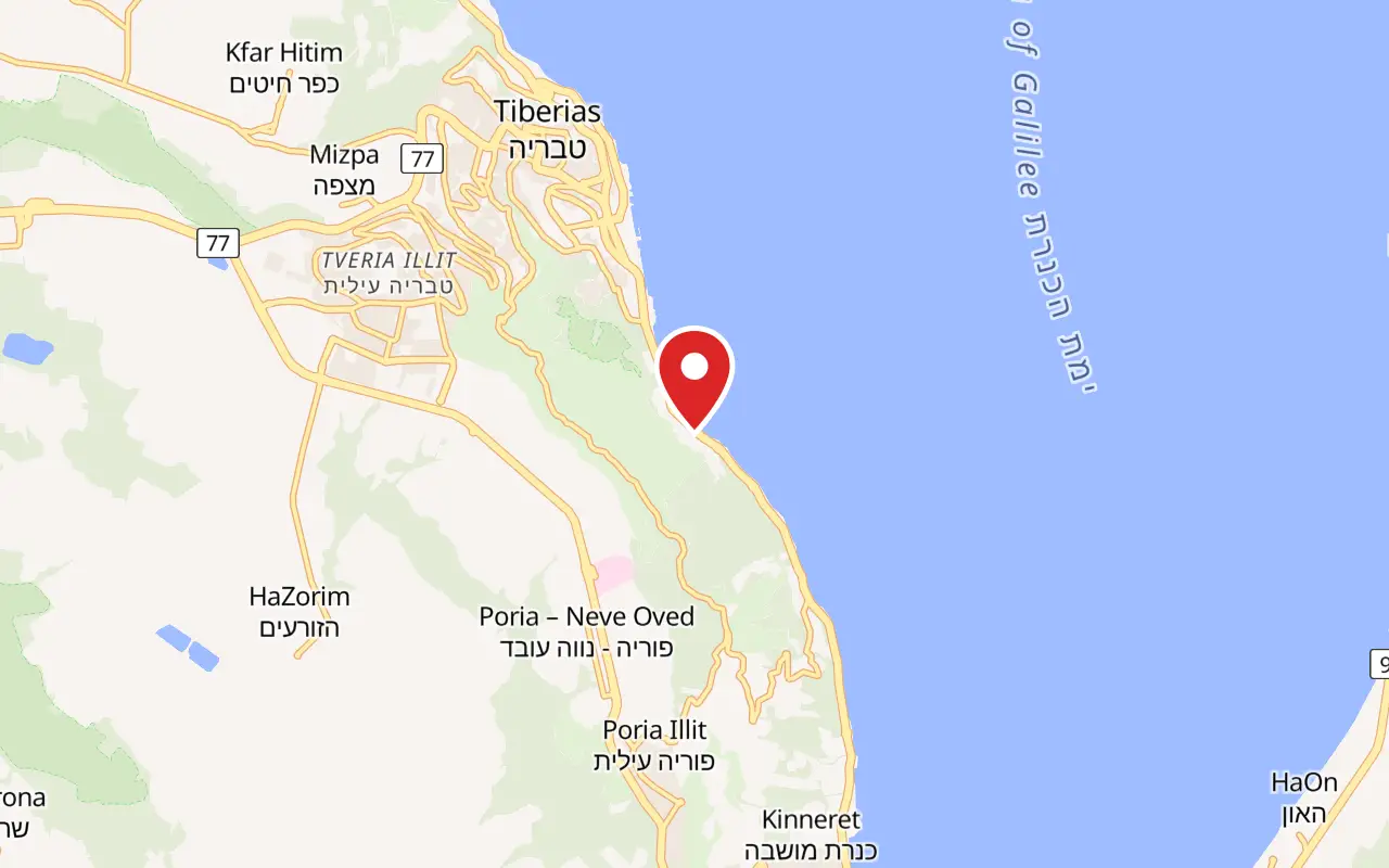 Map showing where Hamat Tiberias is