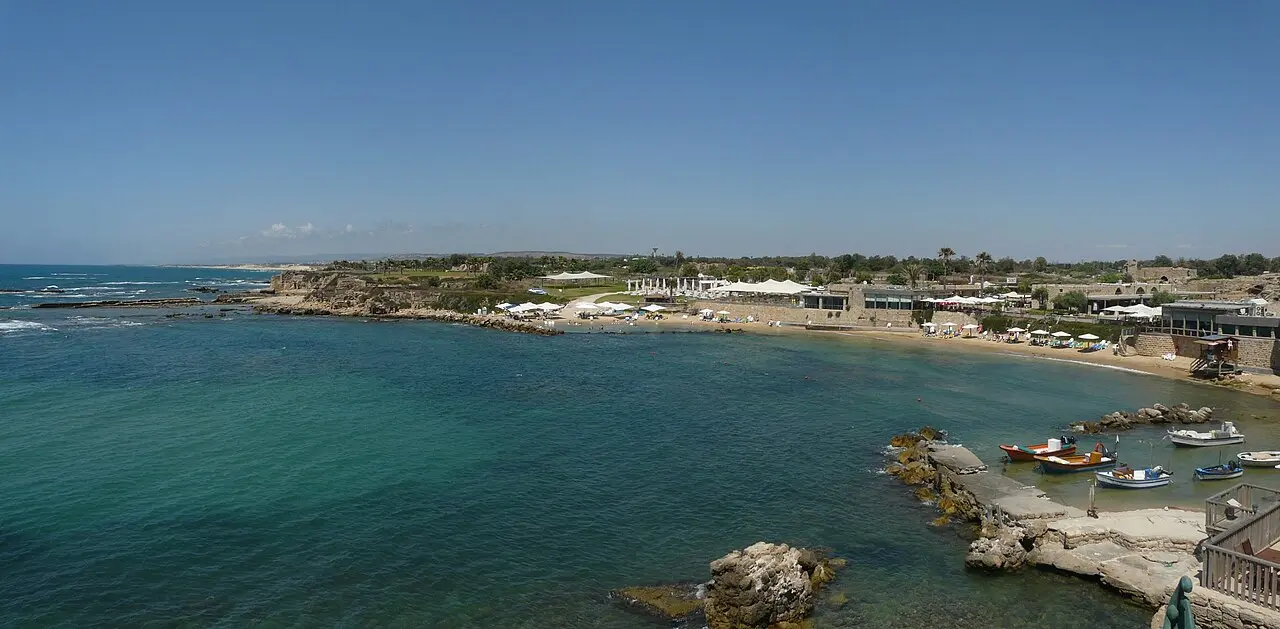The basin of Caesarea's harbour on a calm day
