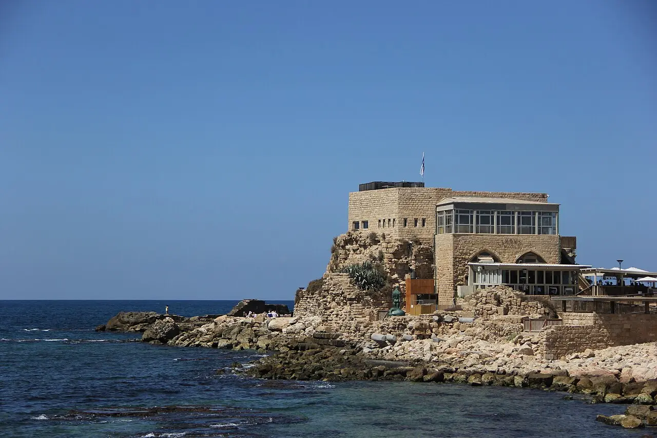 The stone citadel building on the rocks of the harbour's promontory at Caesarea