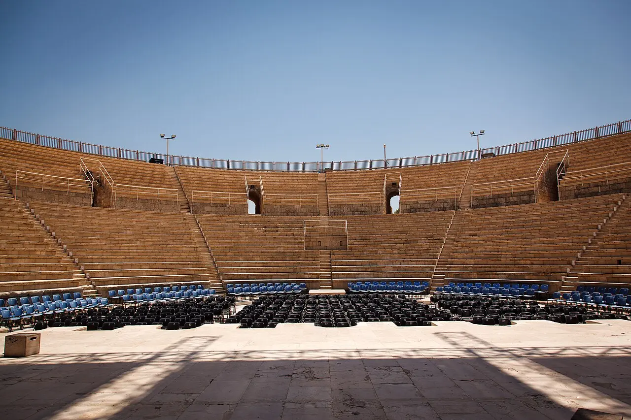 The tiers of the Roman theatre at Caesarea, seen from the stage