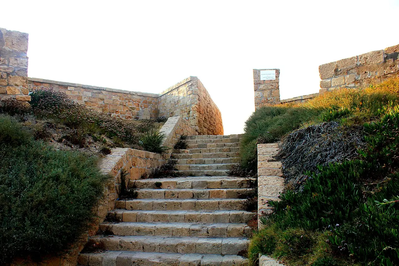 Stone steps climbing to the ramparts of Acre's Old City