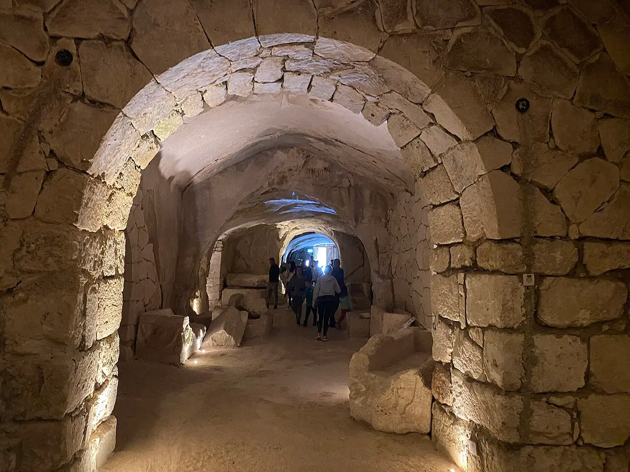 An arched passage inside the burial caves at Beit She'arim