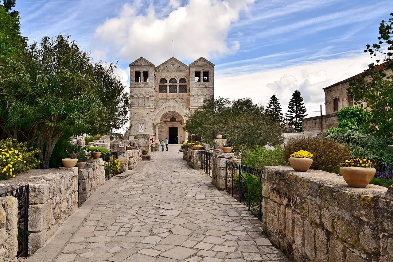 The Church of the Transfiguration on Mount Tabor at the end of its stone approach