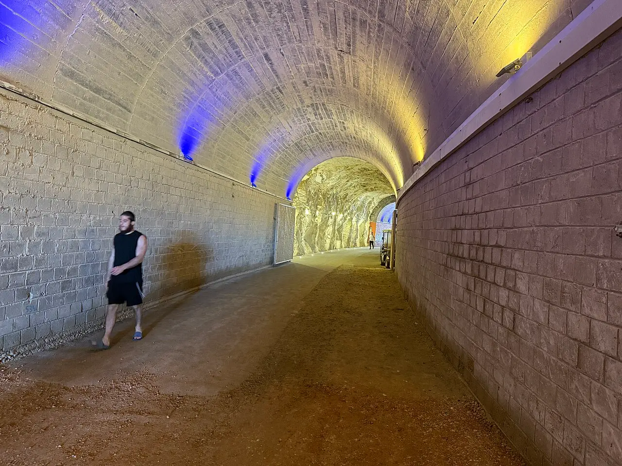 Inside one of the old railway tunnels at Rosh Hanikra, now lit for visitors
