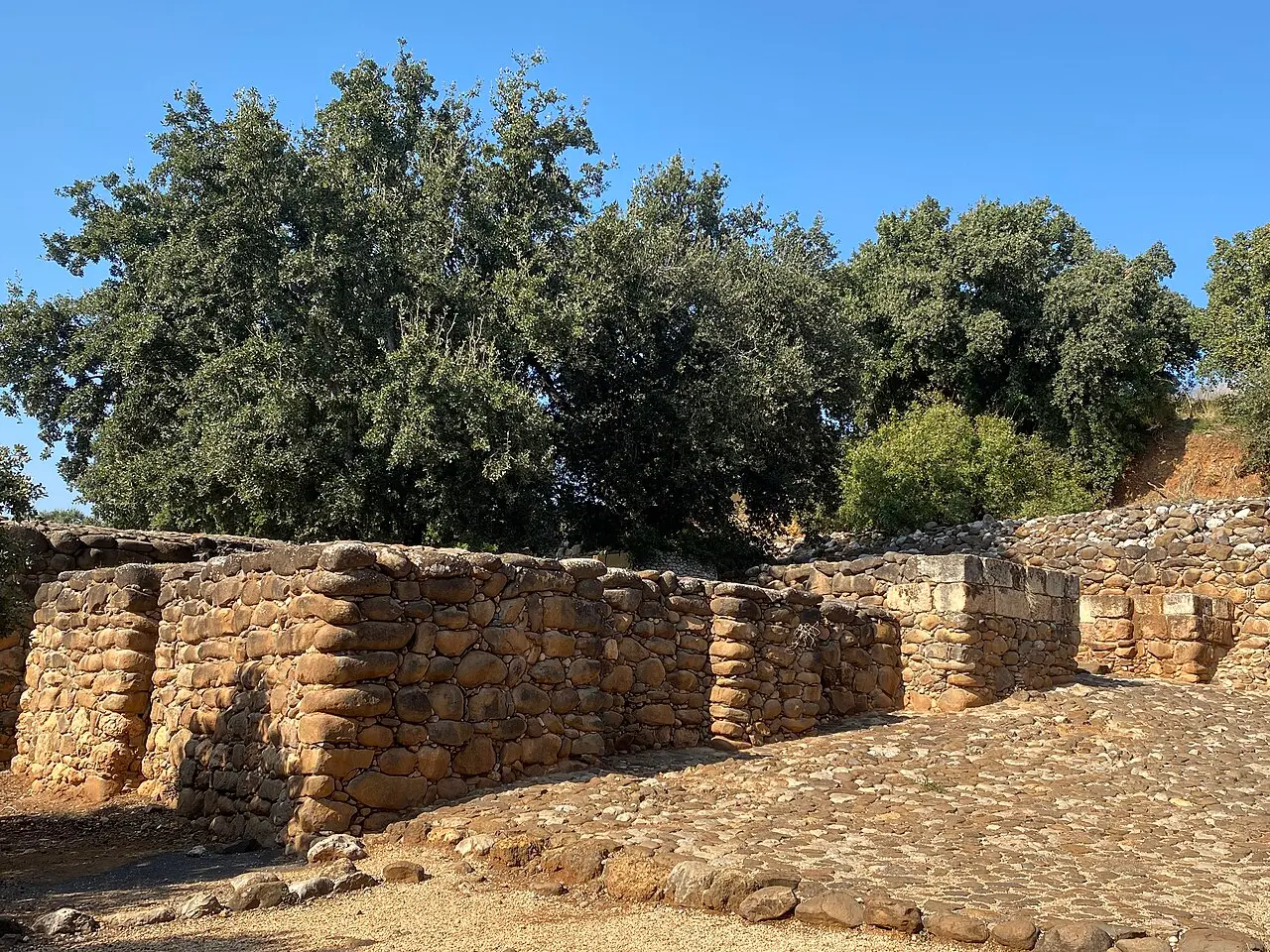 A partly restored wall of basalt fieldstones at Tel Dan