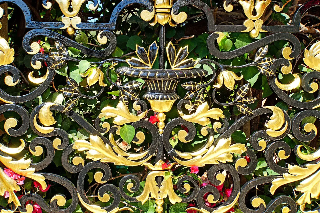 Gilded ironwork on a gate of the Bahai gardens