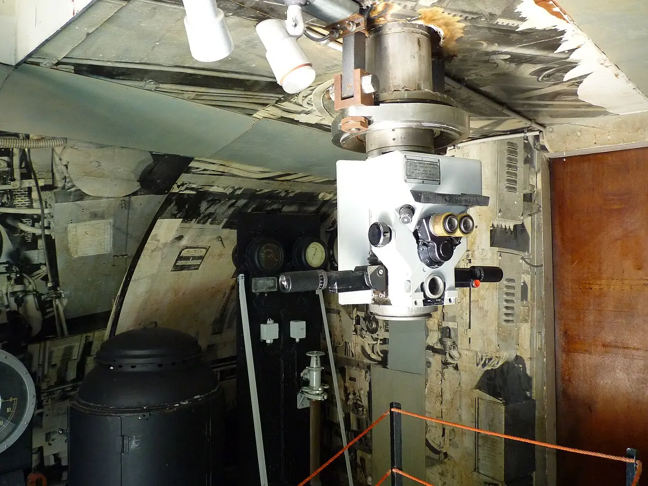 The periscope and controls inside the submarine at the naval museum in Haifa
