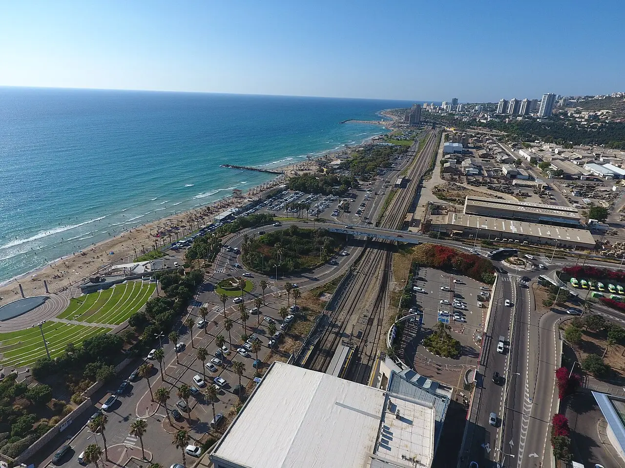 Dado Beach from above, with the railway and its station just behind the shore