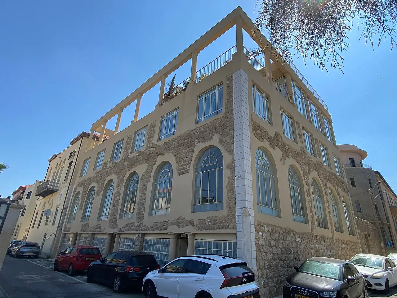 A restored house with rows of arched windows in Jaffa's Ajami quarter