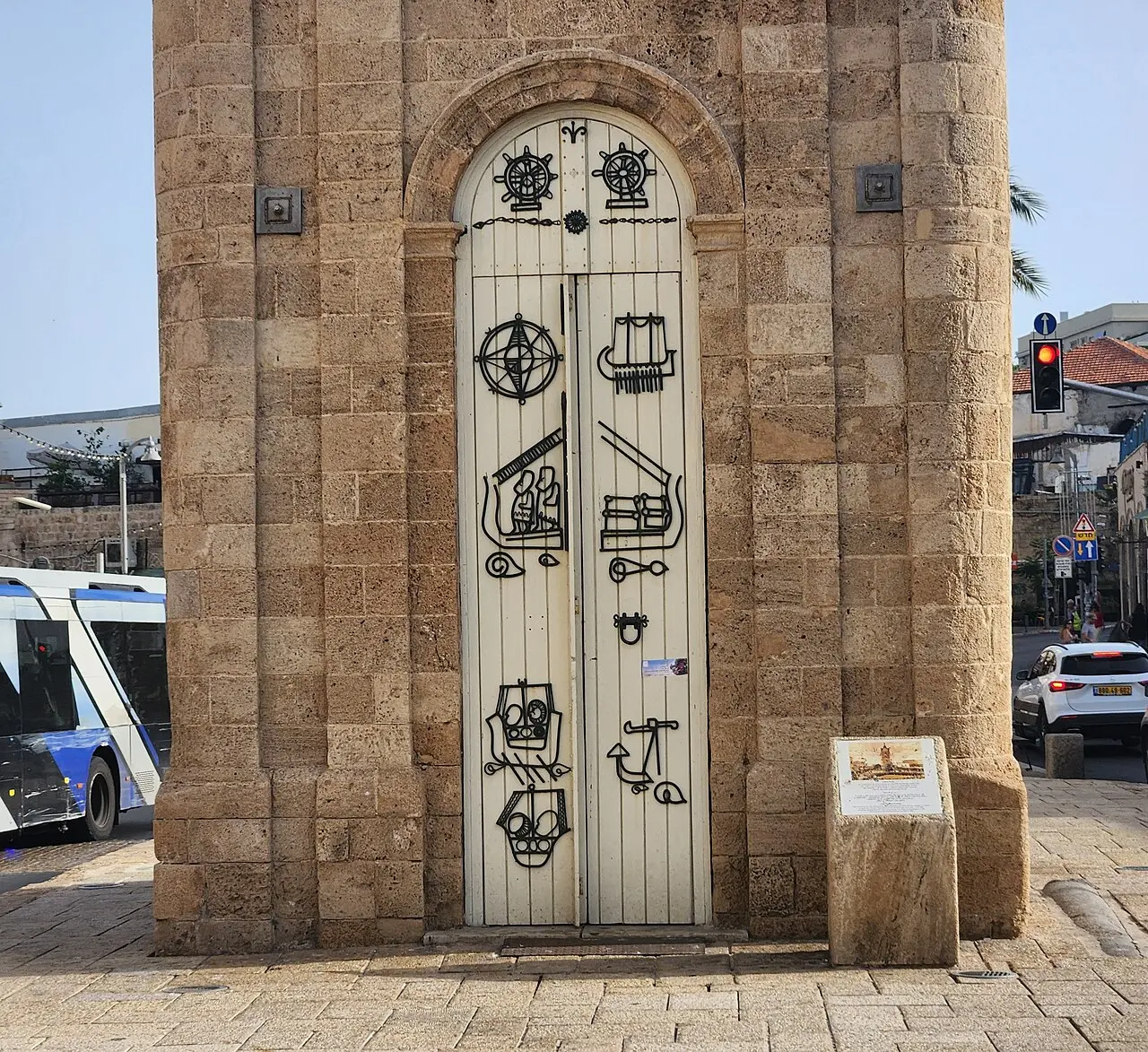 The decorated door at the foot of the Jaffa Clock Tower