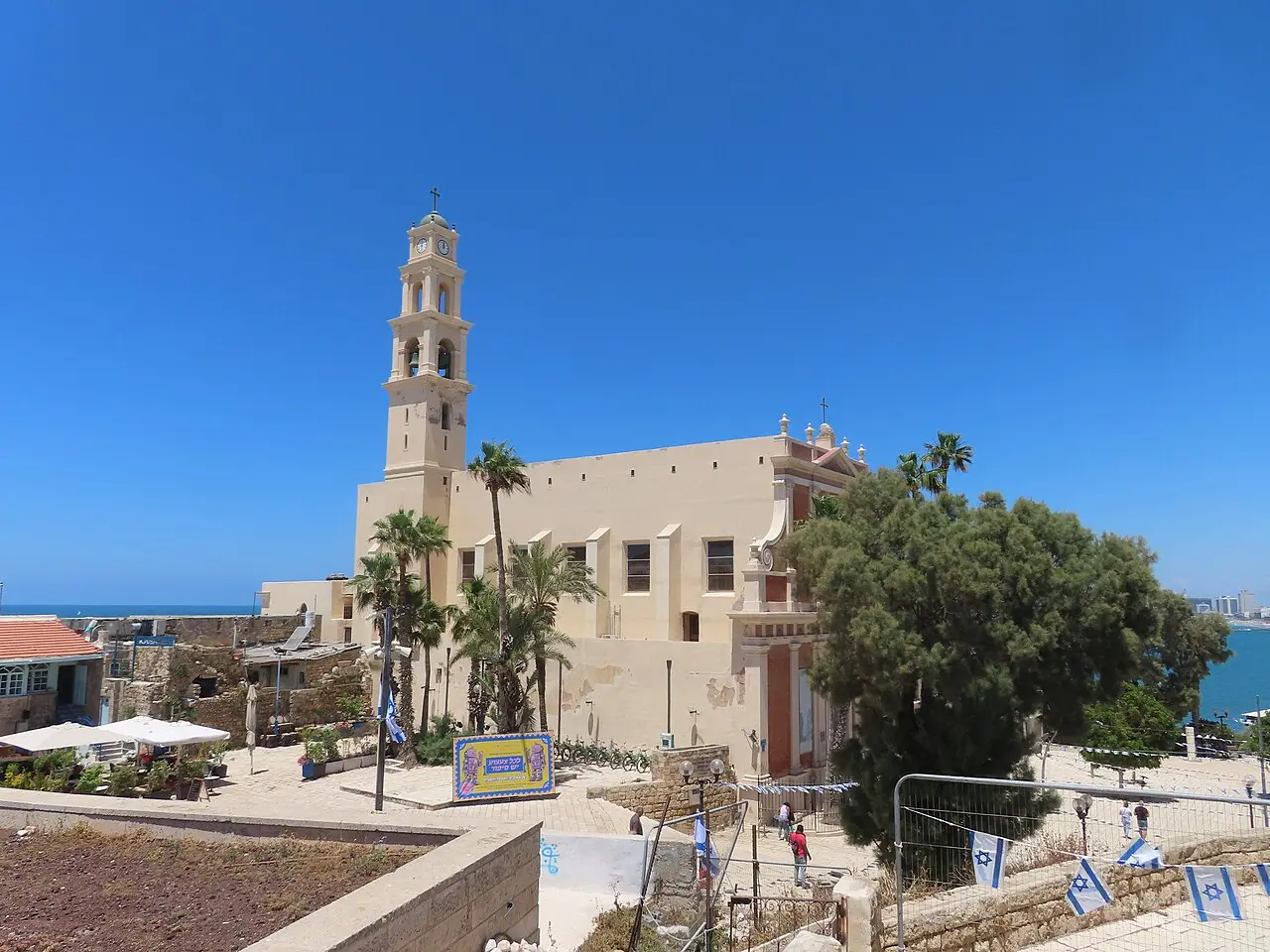 St Peter's Church in Jaffa, its bell tower above the sea