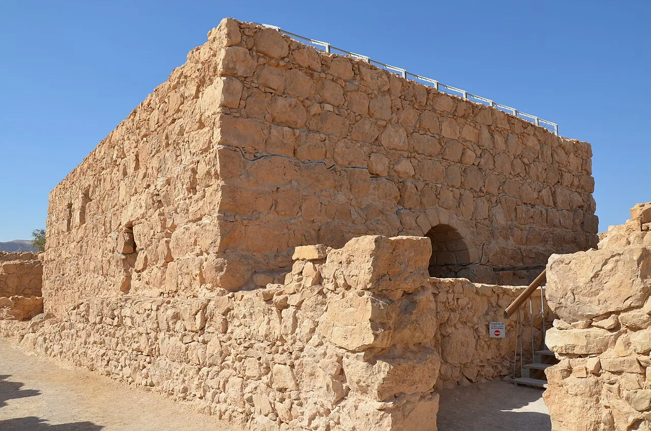 The stone exterior of Herod's large bathhouse on Masada