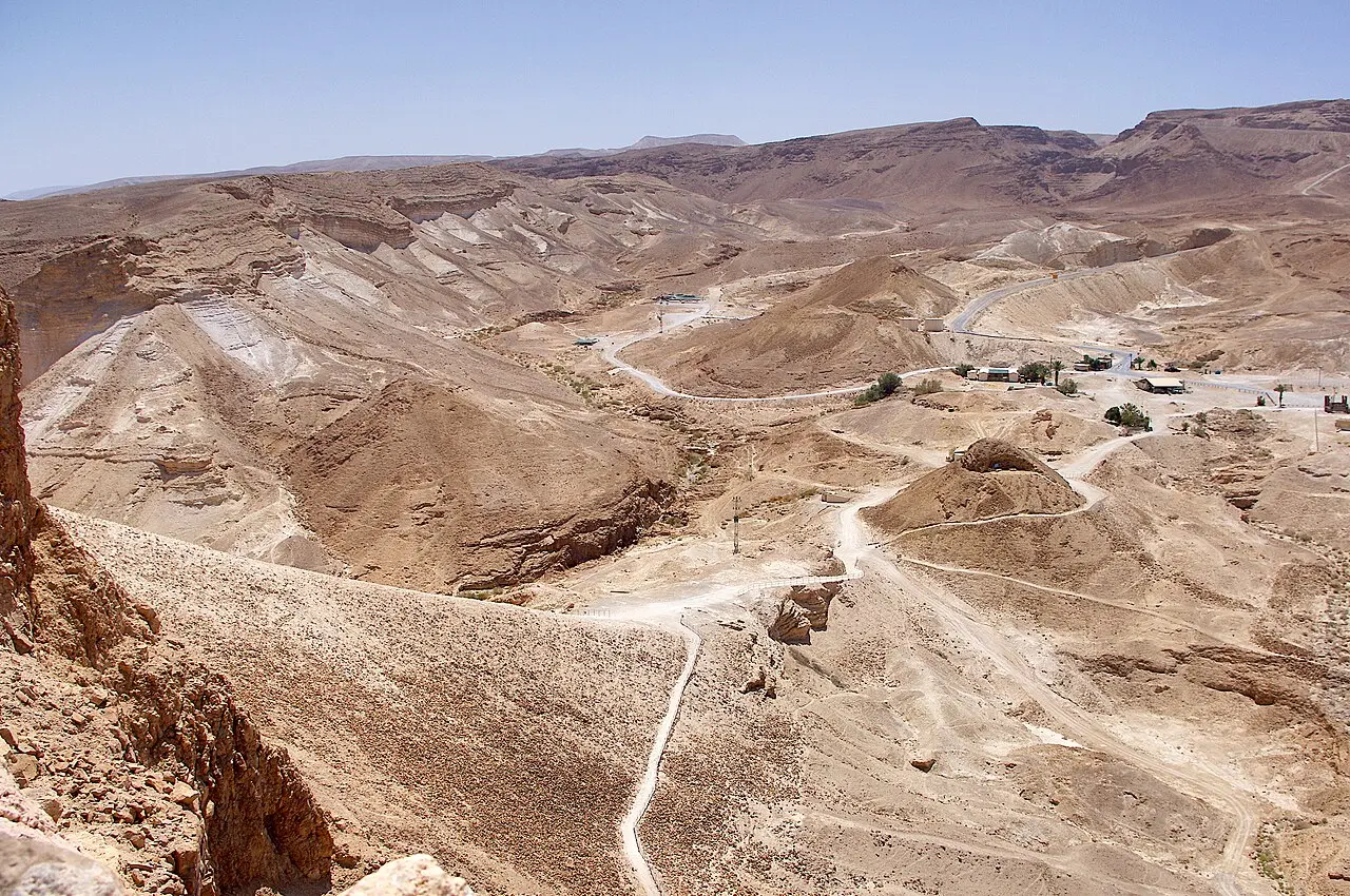 Looking down the Roman assault ramp from Masada's western edge