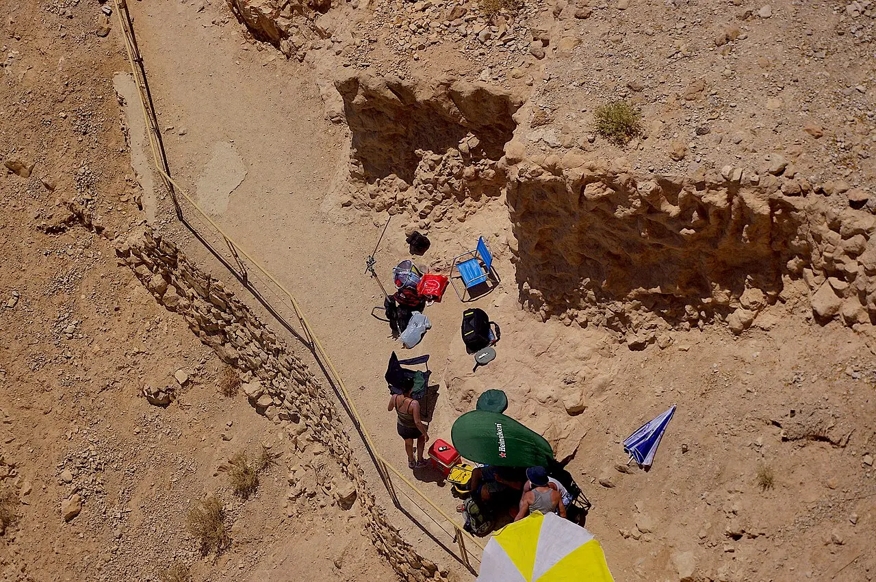 Walkers with sun umbrellas on the Snake Path