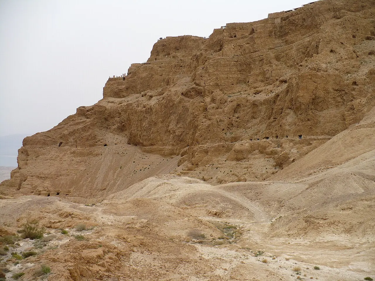 The slope below Masada's cliff where the aqueduct ran to the row of cisterns
