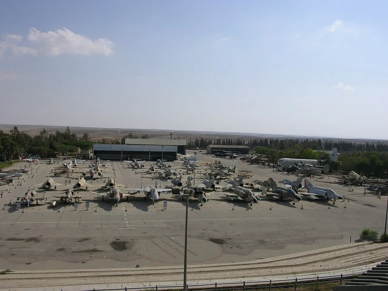 Rows of aircraft parked in the open at the Air Force Museum, Hatzerim