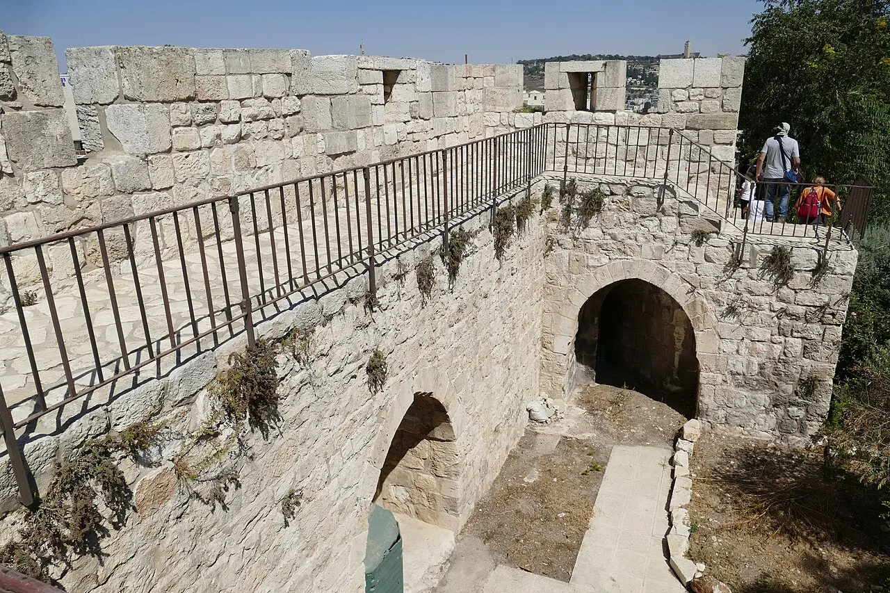 The railed walkway on top of the city wall east of Damascus Gate