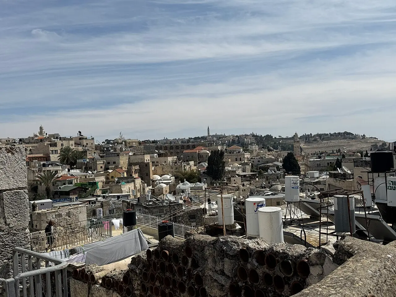 Rooftops, water tanks and domes of the Old City from the northern ramparts
