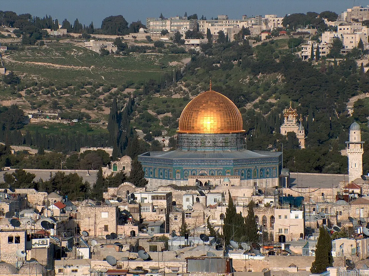 The Dome of the Rock on its platform, seen from across the valley