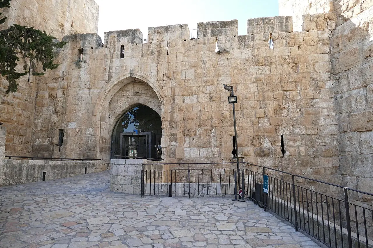 The stone gate and bridge at the entrance to the Tower of David