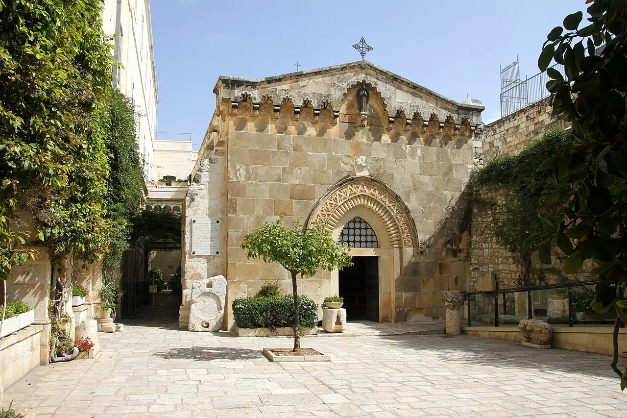 The Church of the Flagellation and its courtyard on the Via Dolorosa
