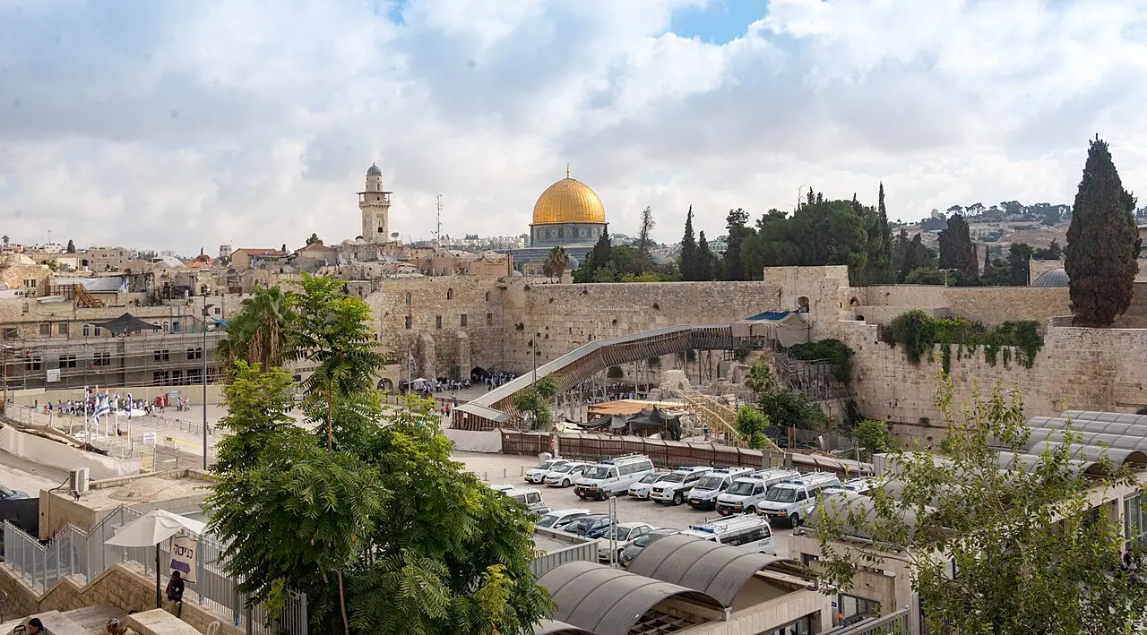 The Western Wall precinct below the Temple Mount, the Dome of the Rock above it
