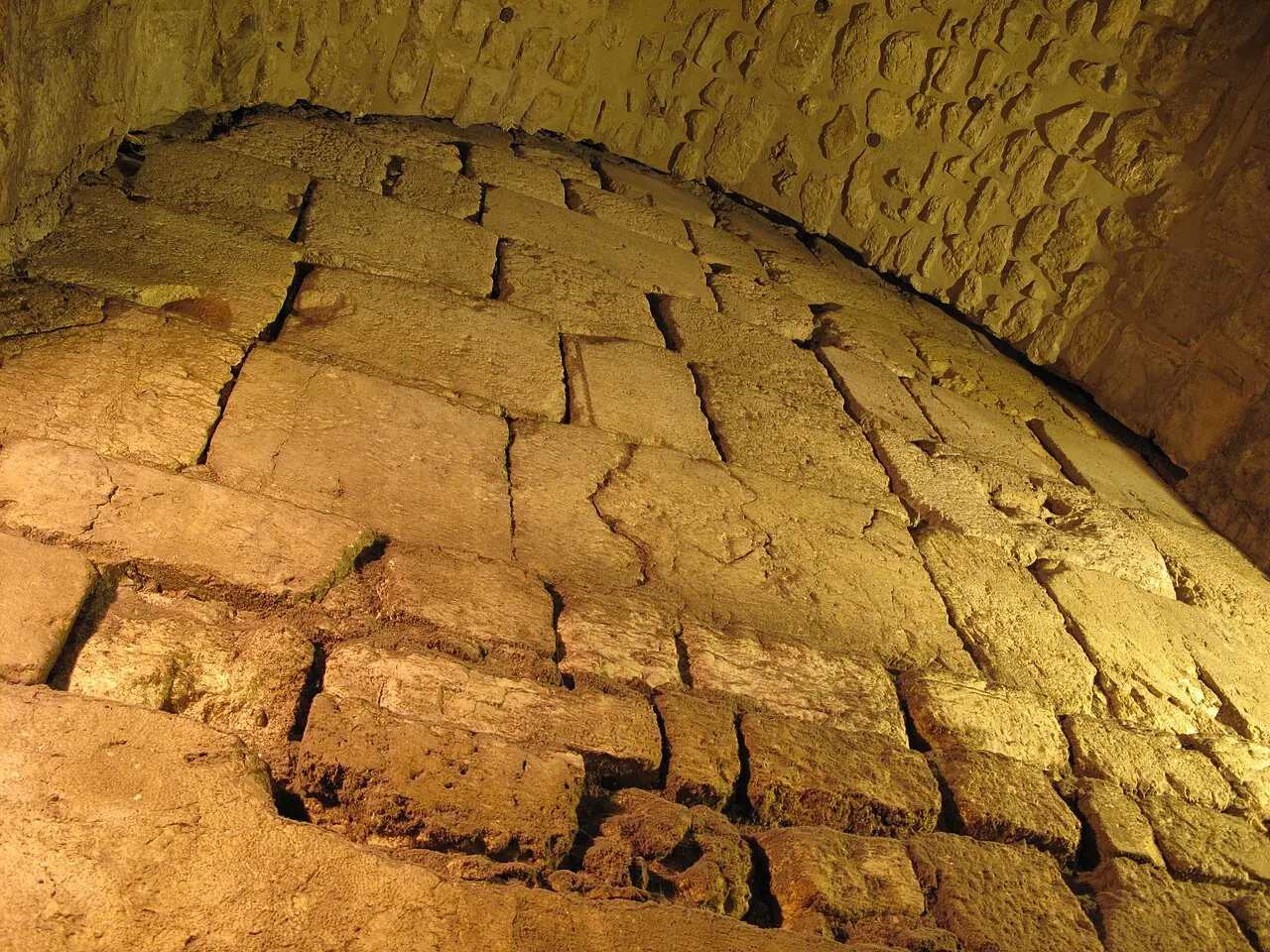 A stone barrel vault in the passages beside the Western Wall