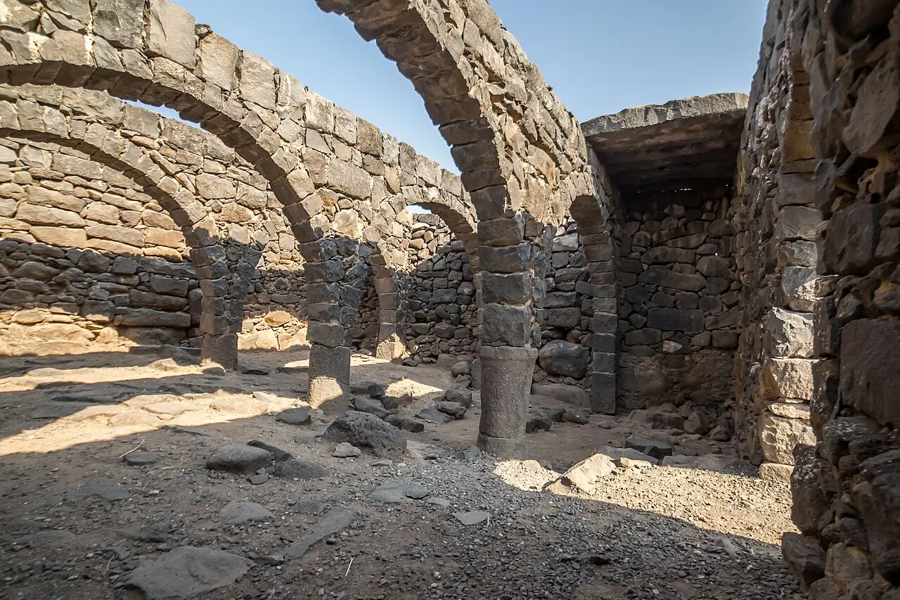 Basalt arches that carried the roof of a house at Korazim