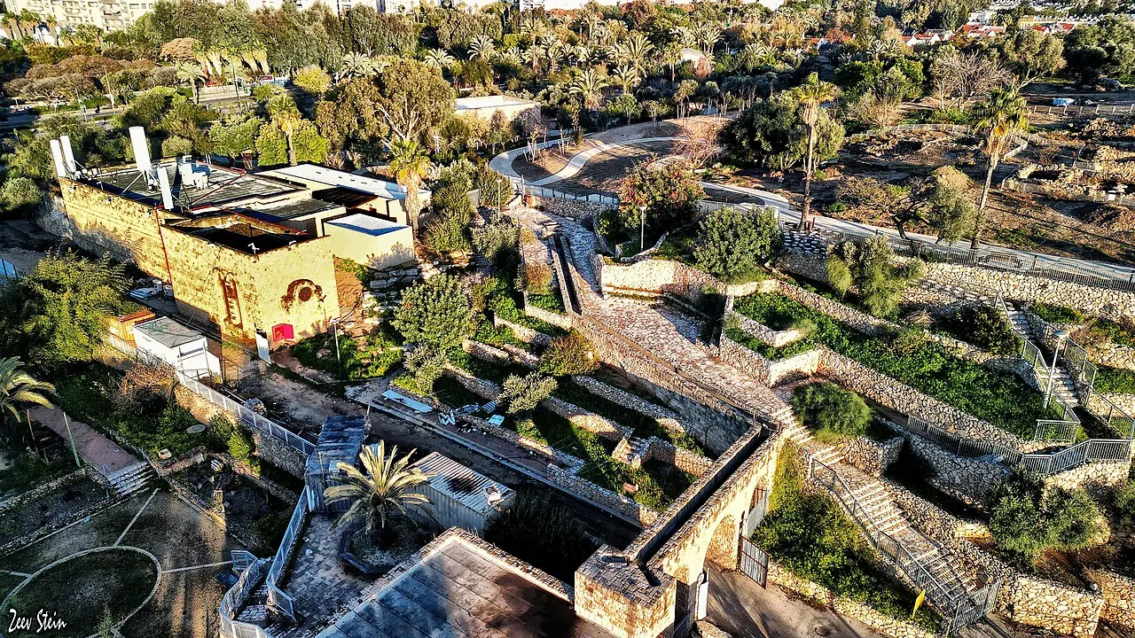 The Eretz Israel Museum's grounds from the air, pavilions scattered among the trees