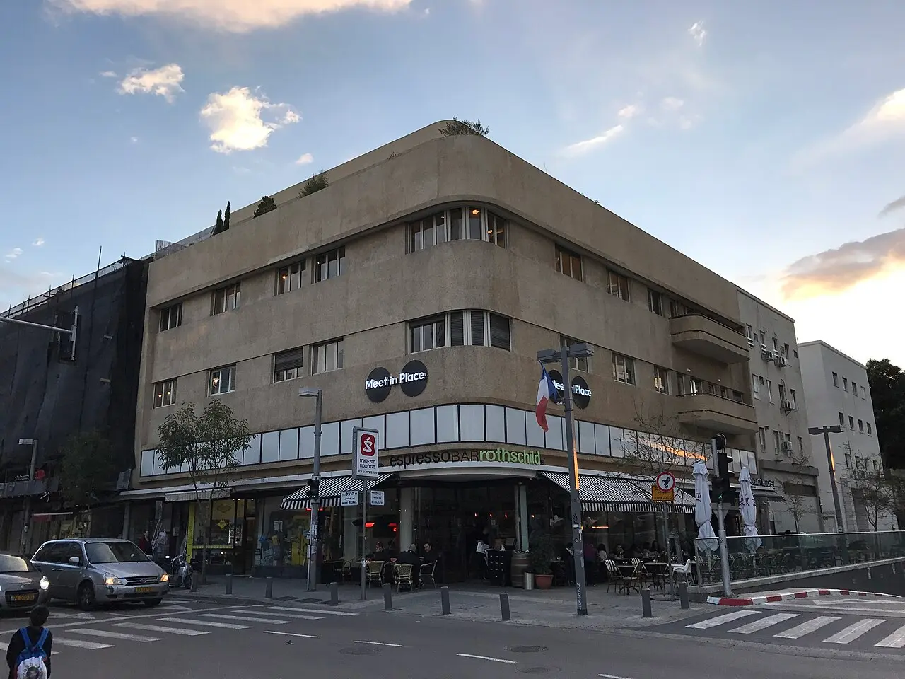 The International Style building on the corner of Rothschild Boulevard and Herzl Street